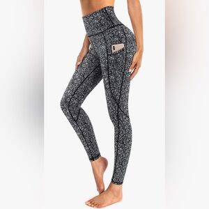 OUGES Womens High Waist Yoga Pants with Pockets Workout Leggings. Size large.